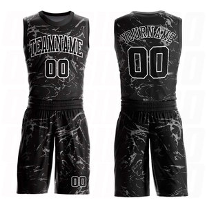 Uniforme de Baloncesto Personalizado con Sublimación, Cuello Redondo, Diseño Abstracto Grunge en Negro, Blanco y Gris, Camiseta de Baloncesto en Blanco para Equipo - Product Image 1