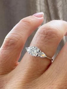 Custom 0.50ct Lab Grown Diamond 3 Stone <b>Ring</b> 14K 18K Solid Gold Teardrop Accent Band Wholesale B2B Bridal Jewelry Factory Price - Product Image 2