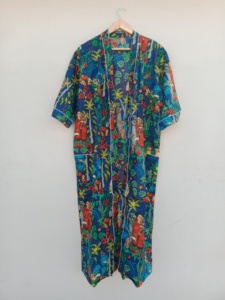 <b>Navy</b> blue Jungle print cotton kimono |Handmade cotton lounge robe| Printed cotton loungewear - Product Image 2