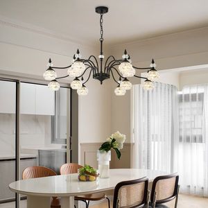 Lampadario a sospensione rotondo a 12 luci in cristallo nero vintage per sala da pranzo, soggiorno, camera da letto - Stile rustico - Product Image 2