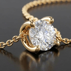 Pendentif Coulissant Solitaire Exquis Style Tension avec Breloque 6mm en Or Jaune 10k 14k 18k, Ornement Quotidien en Or Synthétique CVD HPHT - Product Image 4