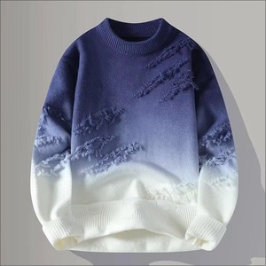 Pull en tricot noir surdimensionné pour homme avec franges, col rond, pull d'hiver anti-boulochage, coupe classique, couleur unie - Product Image 2