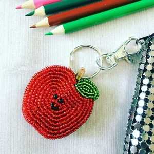 Pink Beaded <b>Bow</b> Classic Circle Pattern Canvas Woven Keychain Charm Cute Style Accessory - Product Image 4