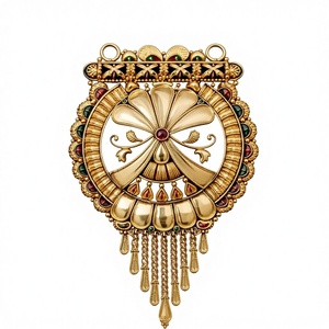 Exquisite 22k Solid Gold Classic Antique Pendant Traditional Indian Temple Jewelry 45g Heavy Floral Filigree Wedding Party - Product Image 1