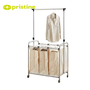 Wholesale <b>Cast</b> Iron Multifunctional Clothing Organizer Metal Laundry Basket Cart Hangers for Household Storage - Product Image 6