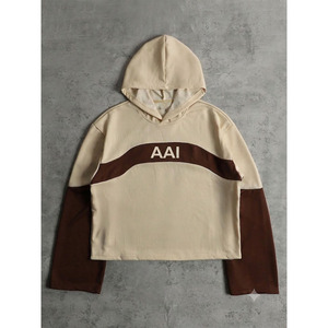 Sudadera con capucha corta de dos tonos con logo personalizado para hombre, estilo vintage, streetwear, con paneles, de forro polar, corte holgado, venta al por mayor - Product Image 1
