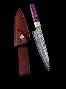 Couteau de chef LEGACY BLADES en acier Damas luxueux gravé, acier au carbone, avec manche en résine, ambidextre, compatible lave-vaisselle - Product Image 3
