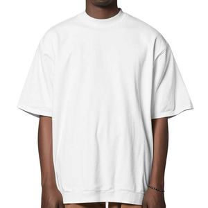 T-shirt homme surdimensionné bleu uni à manches courtes et col rond, 100 % coton jersey tricoté, coupe décontractée, longueur standard, coton épais - Product Image 4