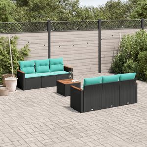 Set Divano da Esterno a 7 Pezzi in Polyrattan Nero con Cuscini - Elegante Arredamento da Giardino - Product Image 1