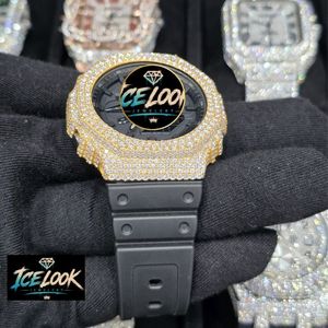 Montre Iced Quartz avec cadran noir, lunette dorée, aspect cristal, pour streetwear, cadeau - Product Image 3