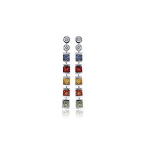 Exclusivos Pendientes de Diamantes Multicolor con Corte Princesa |   Pendientes de Oro Blanco Premium para Mujer - Product Image 2