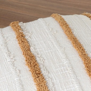 Funda de Cojín Cuadrada de Algodón 100% con Borde Bordado a Mano, Estilo Boho, Color Blanco Hueso y Amarillo Mostaza, con Flecos y Cierre de Cremallera para Sofá y Hogar - Product Image 2