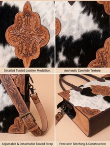 Sac fourre-tout en cuir véritable fait main, imprimé animal, multifonctionnel, décontracté, sac à bandoulière, fermeture éclair, style vintage western bohème - Product Image 5