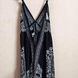 Silk Blend <b>Boho</b> <b>Dress</b> | Black & White Mandala Print Asymmetrical Hem | Formal <b>Summer</b> Wear Maxi <b>Dress</b> For Women - Product Image 1