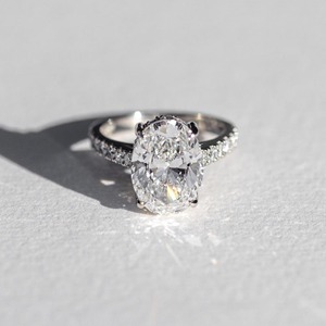 4.80CT Elongated Oval Cut Lab-Grown Diamond <b>Ring</b> Handmade Hidden Halo 2.2 MM Half Eternity Paves Band <b>Statement</b> <b>Ring</b> For Women - Product Image 3