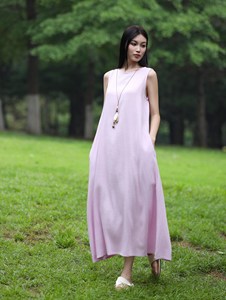 Vestido largo sin mangas con cuello redondo de lino y algodón para mujer, vestido largo holgado, ropa informal cómoda - Product Image 2