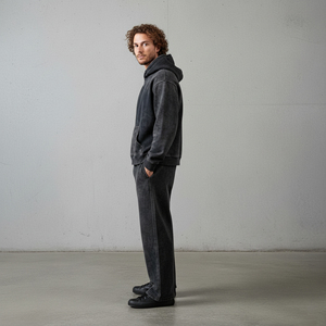 Ensemble 2 pièces pour homme, coupe ample, imprimé, délavé, à capuche, jambe large, style streetwear vintage, confortable, 100 % coton, haute qualité - Product Image 6