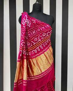 Elegant Tie Dye Bandhani Silk <b>Saree</b> Indian Cultural Party Wear - Product Image 2