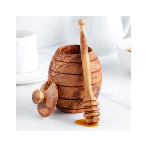 APEX ALIGN Handcrafted Modern Wooden Honey Jar Dipper Set Lid Eco-Friendly Durable Natural Wood Finish Beekeeper Style Hive - Product Image 3