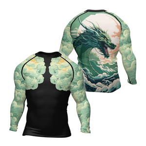 เสื้อรัดกล้ามเนื้อสำหรับยิวยิตสู แบบซับลิเมชั่น ราคาโรงงาน ออกแบบโลโก้ด้านหน้าเองได้ แขนสั้น เป็นมิตรกับสิ่งแวดล้อม ป้องกันรังสียูวี สำหรับ MMA BJJ - Product Image 1