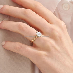 Anillo de diamante cultivado en laboratorio redondo de estilo vintage de oro de 14K, joyería de compromiso/boda, certificado IGI para fiestas de mujeres, aniversarios - Product Image 3