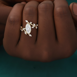 Nature Inspired Luxury Marquise Round Lab Grown Diamond Ring 14K 18K Solid Gold Floral Cluster Engagement Ring Fine Women Ring - Product Image 6