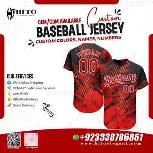 Ropa de béisbol de Color sólido personalizada de alta calidad con botón hacia abajo cosido personalizado nombre Número béisbol Jersey Color rojo y negro - Product Image 2