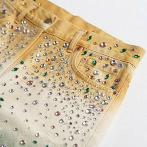 Shorts décontractés pour hommes, style streetwear moderne d'été, en toile 100% coton, épais, délavé soleil, orné de strass, tendance - Product Image 5