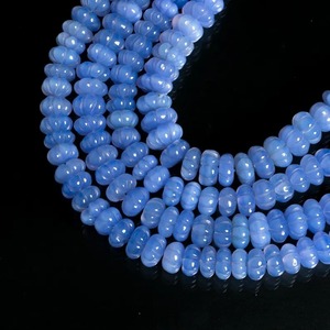 Natural Blue Chalcedony Carved Rondelle Melon Shape <b>Beads</b> 8-9mm Chalcedony Gemstone <b>Beads</b> For Jewelry Making At Wholesale Price - Product Image 1