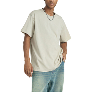 Camiseta de algodón de color liso extragrande para hombre, de manga corta, cuello redondo, estilo casual urbano, de punto jersey, teñido liso, ajuste holgado, camisetas para hombre de tela gruesa. - Product Image 2