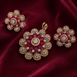 เครื่องประดับศิลปะอิชวาร์ ชุดจี้รูปดอกไม้ชุบทอง 14K ประดับเพชรทรงบริลเลียนท์ สำหรับผู้หญิง สวมใส่ได้ทุกวัน - Product Image 2
