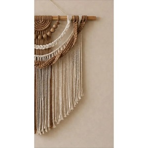 Assured Quality Bohemian Macrame Wall <b>Hanging</b> Natural Beige <b>White</b> Fringe Decor Living Room Art Piece Single-Piece Package - Product Image 2