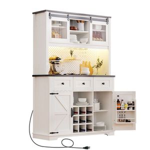 71 \ "Farmhosue bianco rovere rustica armadi da cucina dispensa Bar armadio 3 cassetti porta scorrevole presa di corrente per bicchieri da vino - Product Image 1