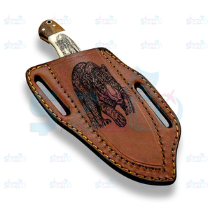 OEM Damascus Steel Hunting <b>Knife</b> Skinner, Engraved <b>Handle</b> Gut Hook Fixed Blade Camping Outdoor EDC <b>Knife</b> with Leather Sheath - Product Image 4