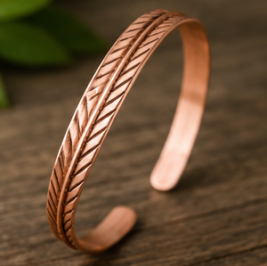 Luxury Embossed Feather Motif Pure Copper <b>Bangle</b> Bracelet With Magnets Fashionable Metal Jewelry Promotional Novelty Gift - Product Image 6