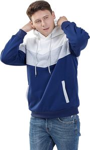 Sudadera con Capucha para Hombre en Bloques de Color Blanco, Gris y Azul - Sudadera de Forro Polar con Paneles Geométricos - Sudadera Casual de Moda con Corte Ajustado - Product Image 4