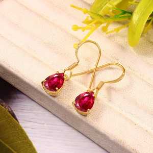 Pendientes de pera con rubí de Mozambique, plata de ley 925, chapados en oro de 14 quilates, joyería colgante para mujer, regalo - Product Image 3