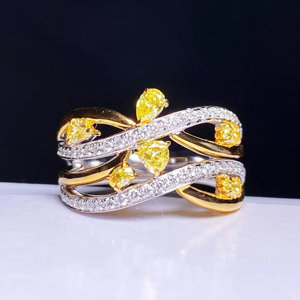 Women 18K Solid <b>Gold</b> <b>Cocktail</b> <b>Ring</b> With Pear Cut Yellow Diamonds Pave Setting Geometric Luxury Fine Jewelry - Product Image 1
