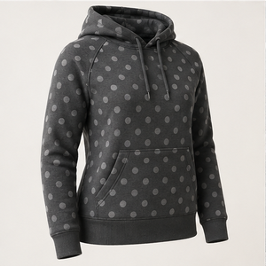 Sudadera con Capucha Personalizada para Mujer, Color Gris Carbón, Estilo Atlético Regular, con Puntos de Color en Tono Medio, Tejido Denso de Algodón y Poliéster - Product Image 4