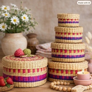 Ecowoodies Art Deco Woven Sikki Grass Handicraft Storage Bins Single-piece Package Circular Abstract Geometric Pattern Diwali - Product Image 3