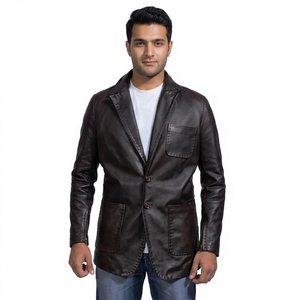 <b>Men</b> PU <b>Leather</b> Jacket <b>Blazer</b> Coat Turn-down Collar Single Breasted Regular Fit Autumn Winter Custom Logo - Product Image 4