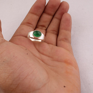 925 Sterling <b>Silver</b> Classic Party Green Emerald Quartz Oval Cabochon Gemstone Wide Band <b>Ring</b> for <b>Men</b> Women Wholesale Jewelry - Product Image 1