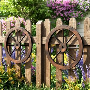 Set di 4 Ruote di Carro Rustiche in Legno di Abete Carbonizzato Stile Western con Cerchio in Metallo Rinforzato per Decorazioni Domestiche - Product Image 2