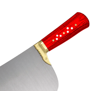 Cuchillo de Carnicero de Alta Resistencia, Hoja de Acero Inoxidable Plateada, Mango Rojo, Empuñadura Dorada, Cuchillo Ancho para Carnicería, Herramienta de Cocina - Product Image 3