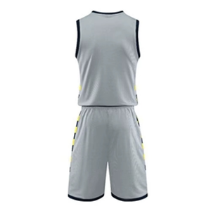 Uniforme de Baloncesto Personalizado con Estampado por Transferencia de Calor, Conjunto de Camiseta sin Mangas con Cuello en V y Pantalones Cortos para Hombre, Diseño Amarillo con Estampado de Leopardo a Cuadros, Absorbente de Humedad - Product Image 2