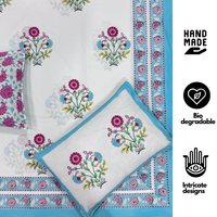 Parure de draps King Size Jaipur imprimée à la main, motif floral classique, 100% coton, 3 pièces, 200 fils, toutes saisons, écologique et durable