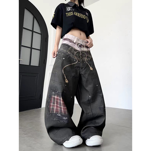Jean en denim écologique respirant taille haute coupe droite Cyber Grunge Y2K pour femme, délavé, coupe oversize, jambe large, style streetwear 100% - Product Image 5