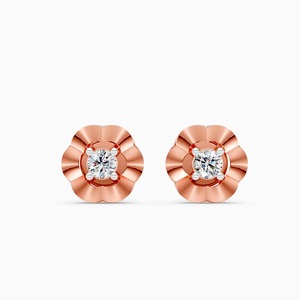 Boucles d'oreilles clous rondes à motif floral avec diamants de laboratoire de 0,14 carat en or rose 9K, or blanc, or jaune - Product Image 3