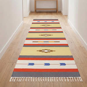 Alfombra Kilim de Algodón con Rayas Pastel para Sala de Estar, Decoración de Hogar Escandinava Contemporánea y Costera - Product Image 1
