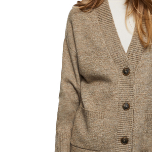 High Quality <b>Beige</b> Women Oversized <b>Cardigan</b> Soft Knit Wool Blend Ribbed Hem Drop Shoulder Button Front Logo High Street Style - Product Image 5